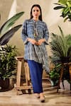 Buy_Rainas_Blue Cotton Silk Chevron Mandarin Pattern Kurta With Pant _at_Aza_Fashions