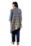 Rainas_Blue Cotton Silk Chevron Mandarin Pattern Kurta With Pant _Online_at_Aza_Fashions