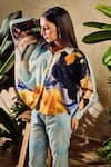 Rainas_Blue Linen Printed Floral Collared Shirt With Pant _at_Aza_Fashions