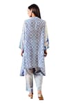 Rainas_Blue Cotton Silk Printed Botanical Mandarin Asymmetric Kurta With Pant _Online_at_Aza_Fashions