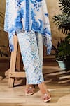 Buy_Rainas_Blue Cotton Silk Printed Botanical Mandarin Asymmetric Kurta With Pant _Online_at_Aza_Fashions