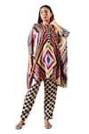 Buy_Rainas_Multi Color Viscose Crepe Printed Geometric Notched Round Kaftan With Pant _Online_at_Aza_Fashions