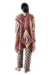 Shop_Rainas_Multi Color Viscose Crepe Printed Geometric Notched Round Kaftan With Pant _Online_at_Aza_Fashions