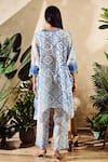 Shop_Rainas_Blue Cotton Silk Printed Floral Bloom Notched Round Kaftan With Pant _at_Aza_Fashions