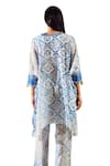 Shop_Rainas_Blue Cotton Silk Printed Floral Bloom Notched Round Kaftan With Pant _Online_at_Aza_Fashions