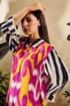 Rainas_Multi Color Cotton Silk Printed Abstract Stripe Pattern Sleeve Kurta With Pant _at_Aza_Fashions