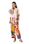 Buy_Rainas_Off White Cupro Satin Print Floral Collared Neck Shirt With Pant _Online_at_Aza_Fashions