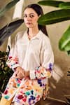 Rainas_Off White Cupro Satin Print Floral Collared Neck Shirt With Pant _at_Aza_Fashions