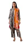 Buy_Rainas_Multi Color Cotton Silk Print Stripe Collared Neck Shirt With Pant _Online_at_Aza_Fashions