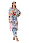 Shop_Rainas_Blue Cotton Silk Print Floral Collared Neck Flower Garden Long Shirt With Pant _Online_at_Aza_Fashions