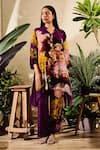 Shop_Rainas_Purple Viscose Crepe Print Floral V Collar Watercolor Shirt And Pant Set _at_Aza_Fashions