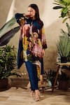 Rainas_Blue Viscose Crepe Print Floral Mandarin Shirt And Pant Set _Online_at_Aza_Fashions