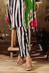 Rainas_Multi Color Cotton Silk Print Stripe Collared Neck Long Shirt With Pant _Online_at_Aza_Fashions