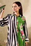 Buy_Rainas_Multi Color Cotton Silk Print Stripe Collared Neck Long Shirt With Pant _Online_at_Aza_Fashions