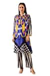 Buy_Rainas_Multi Color Cotton Silk Print Abstract Collared Neck Long Shirt With Pant _Online_at_Aza_Fashions