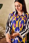 Rainas_Multi Color Cotton Silk Print Abstract Collared Neck Long Shirt With Pant _at_Aza_Fashions