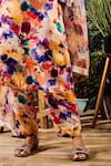 Rainas_Multi Color Cupro Satin Print Floral Round Watercolor Kurta And Pant Set _Online_at_Aza_Fashions