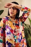 Shop_Rainas_Multi Color Cupro Satin Print Floral Round Watercolor Kurta And Pant Set _Online_at_Aza_Fashions