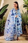 Buy_Rainas_Blue Cupro Satin Print Floral Round Watercolor Flower Kurta And Pant Set _at_Aza_Fashions