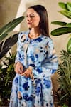 Buy_Rainas_Blue Cupro Satin Print Floral Round Watercolor Flower Kurta And Pant Set _Online_at_Aza_Fashions