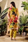 Shop_Rainas_Yellow Cotton Silk Print Floral V Neck Rose Bloom Kaftan And Pant Set _at_Aza_Fashions