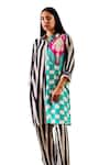 Rainas_Multi Color Cotton Silk Print Stripe Collared Chequered Long Shirt With Pant _Online_at_Aza_Fashions