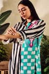 Shop_Rainas_Multi Color Cotton Silk Print Stripe Collared Chequered Long Shirt With Pant _Online_at_Aza_Fashions