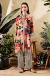 Buy_Rainas_Multi Color Viscose Crepe Print Floral Flower Garden Long Shirt And Pant Set _at_Aza_Fashions