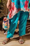 Rainas_Blue Cotton Silk Print Floral Mandarin Faded Kaftan And Pant Set _Online_at_Aza_Fashions