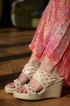 Buy_Miraki_Cream Sequin And Pearl Embroidered Wedges _at_Aza_Fashions