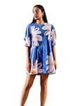 Rainas_Blue Poplin Print Daisy Round Dress _Online_at_Aza_Fashions