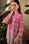 Rainas_Pink Cotton Silk Print Geometric Round Collar Tunic With Pant _at_Aza_Fashions