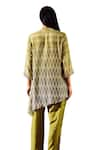 Rainas_Green Cotton Silk Print Geometric Round Collar Asymmetric Hem Tunic With Pant _Online_at_Aza_Fashions