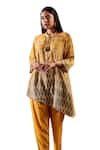 Rainas_Yellow Cotton Silk Print Geometric Round Collar Two Tone Tunic With Pant _Online_at_Aza_Fashions