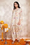 Buy_Rainas_Multi Color Sequins Georgette Printed Floral Mandarin Asymmetric Tunic With Pant _at_Aza_Fashions