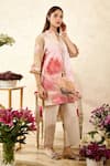 Buy_Rainas_Pink Linen Printed Floral Mandarin Collar Tunic With Pant _at_Aza_Fashions