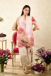 Shop_Rainas_Pink Linen Printed Floral Mandarin Collar Tunic With Pant _at_Aza_Fashions