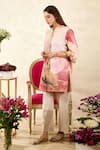 Rainas_Pink Linen Printed Floral Mandarin Collar Tunic With Pant _at_Aza_Fashions