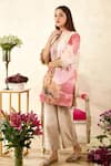 Buy_Rainas_Pink Linen Printed Floral Mandarin Collar Tunic With Pant 