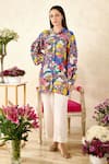 Buy_Rainas_Blue Cotton Silk Printed Collage Shirt With Contrast Pant _at_Aza_Fashions