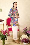 Rainas_Blue Cotton Silk Printed Collage Shirt With Contrast Pant _at_Aza_Fashions