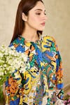 Rainas_Blue Cotton Silk Printed Floral Graphic Shirt Collar With Pant _Online_at_Aza_Fashions