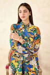 Buy_Rainas_Blue Cotton Silk Printed Floral Graphic Shirt Collar With Pant _Online