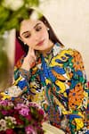 Buy_Rainas_Blue Cotton Silk Printed Floral Graphic Shirt Collar With Contrast Pant _Online_at_Aza_Fashions