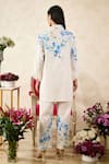 Rainas_Beige Linen Printed Orchid Mandarin Collar Tunic With Pant _Online_at_Aza_Fashions