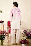 Rainas_Beige Linen Printed Floral Blossom Mandarin Collar Tunic With Pant _Online_at_Aza_Fashions