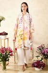 Buy_Rainas_Off White Linen Printed Cherry Blossom Shirt Collar Tunic With Pant _at_Aza_Fashions