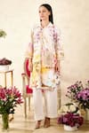 Shop_Rainas_Off White Linen Printed Cherry Blossom Shirt Collar Tunic With Pant _Online_at_Aza_Fashions