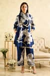 Buy_Rainas_Blue Linen Printed Lily Mandarin Collar Tunic Pant Set _at_Aza_Fashions