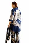 Rainas_Blue Linen Printed Lily Mandarin Collar Tunic Pant Set _Online